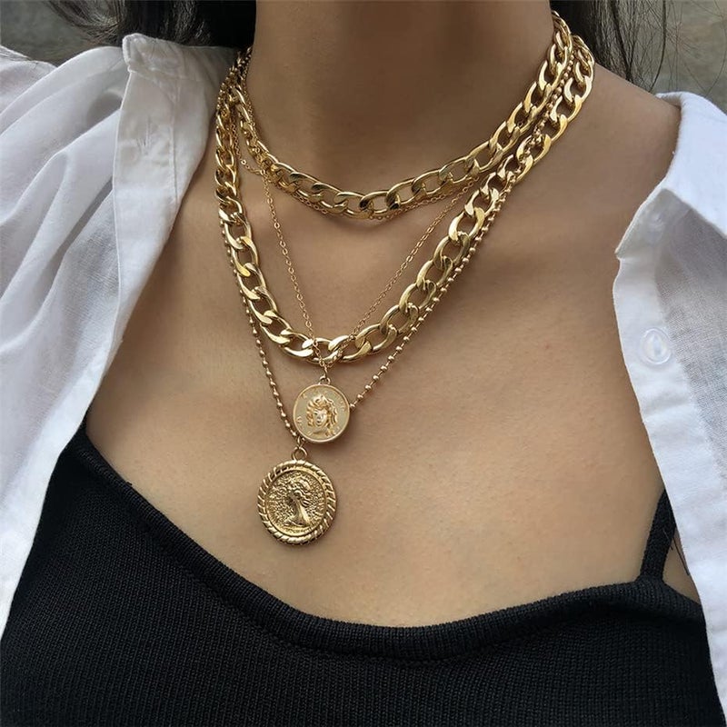 Todenb Layered Gold Pirate Necklace for Women Chunky Chain Pirate Jewelry 80s 90s Coin Pendant Necklace Pirate Costume Accessories - Image 5